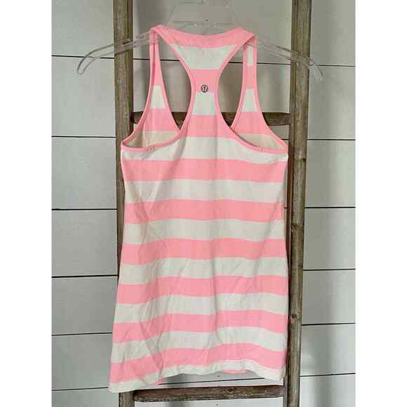 Lululemon Racerback Tank Pink And White Stripe Stretchy Size S? - Picture 2 of 5